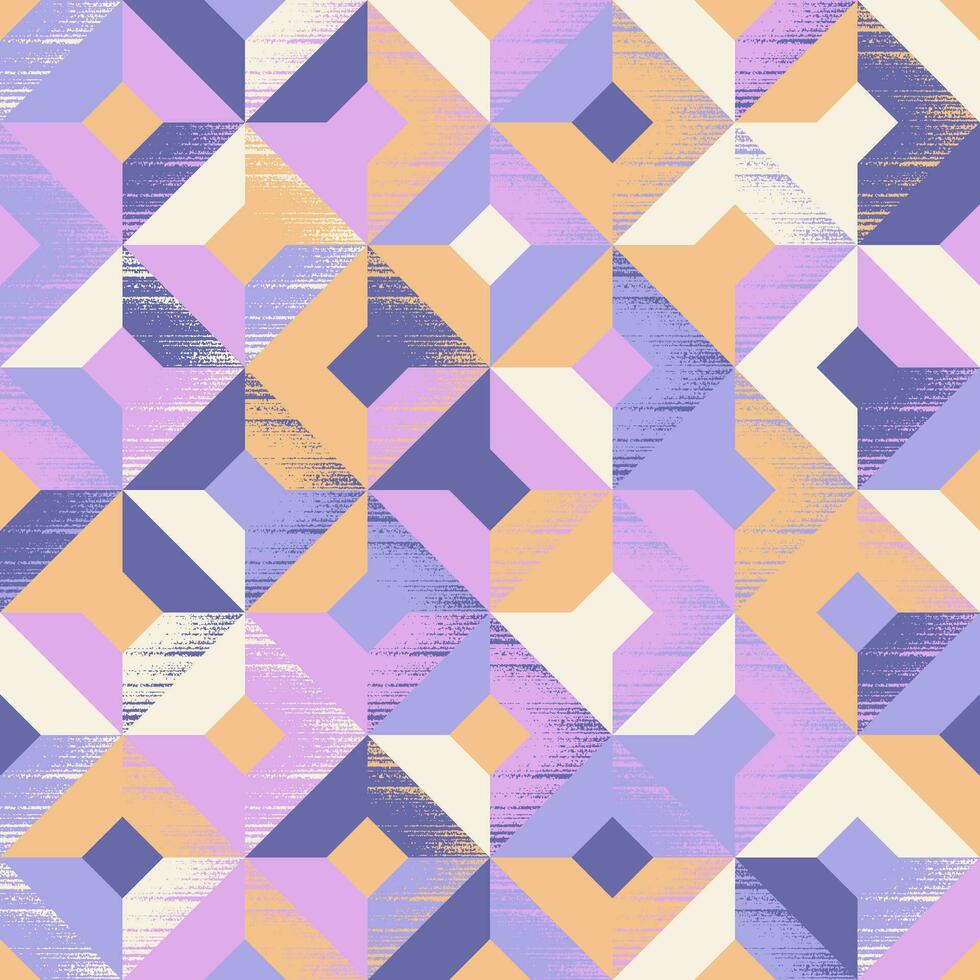 naadloos patroon van pleinen en ruiten chaotisch geschilderd in blauw grijs, blauw Purper, mauve, room en abrikoos kleuren. modieus abstract achtergrond voor behang, omhulsels, textiel, stoffen vector