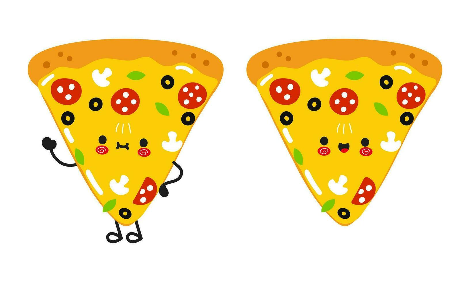 plak van pizza karakter. vector hand- getrokken tekenfilm kawaii karakter illustratie icoon. geïsoleerd Aan wit achtergrond. gelukkig pizza karakter concept