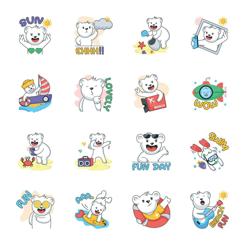 bundel van strand pret vlak stickers vector