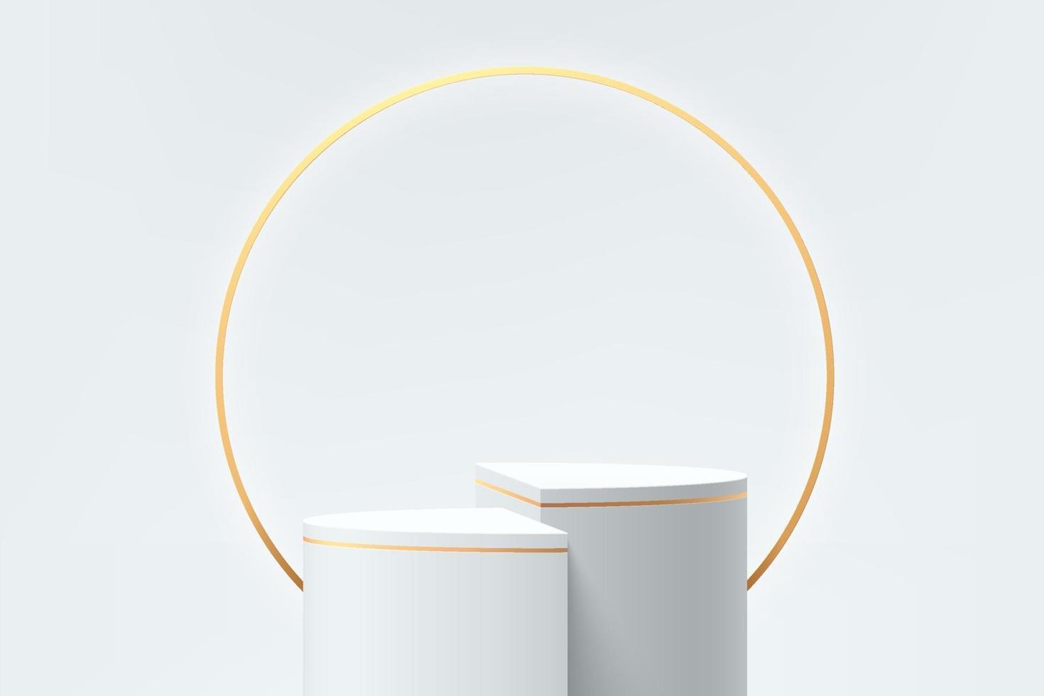abstract 3d wit cilindervoetstuk of tribunepodium en gouden ring. vector