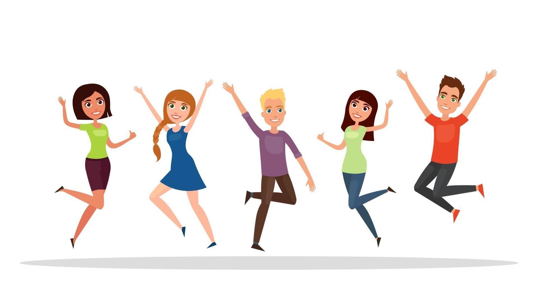 gelukkige groep mensen, jongen, meisje springen op een witte achtergrond. vector