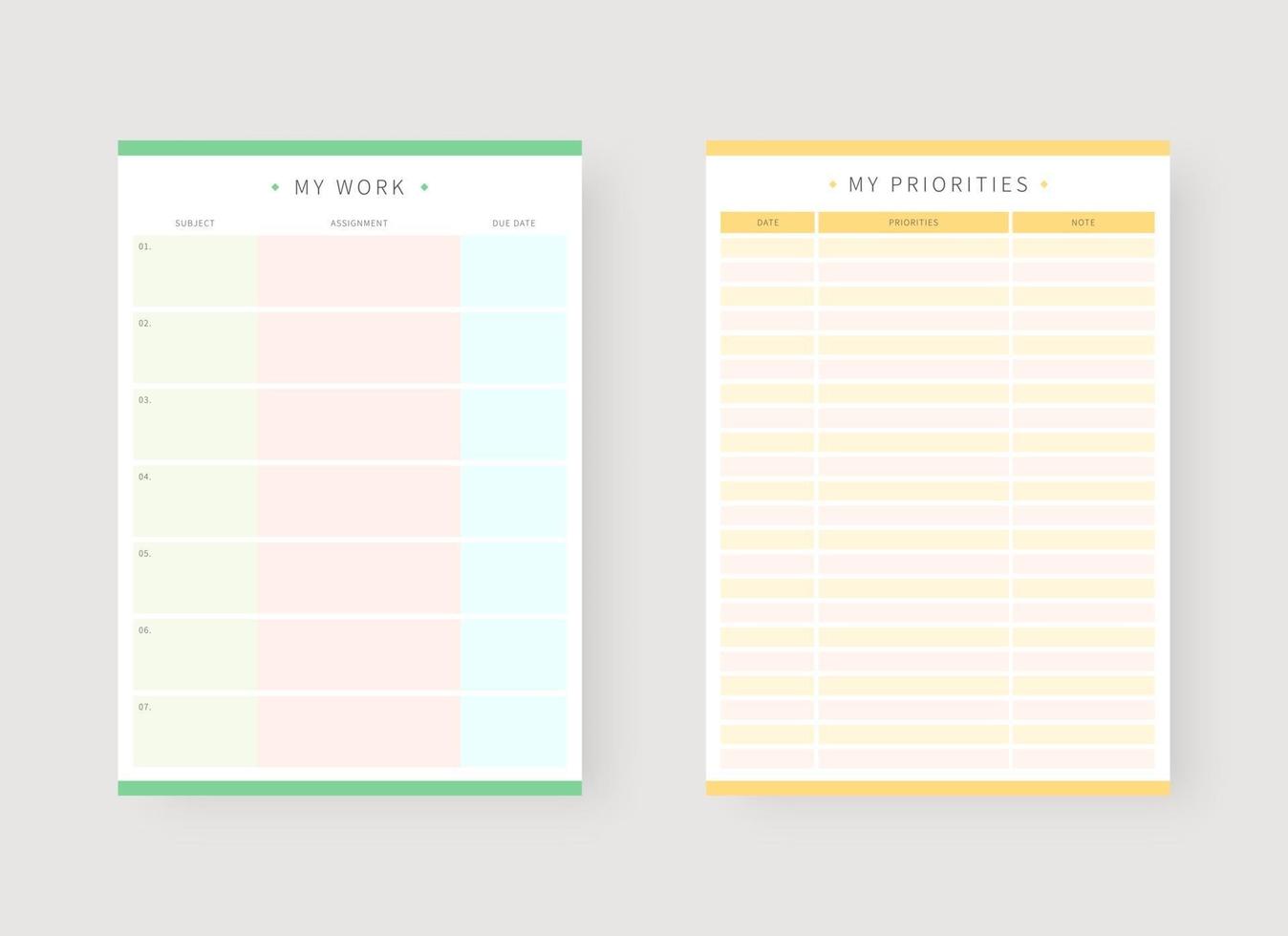 werk en prioriteiten planner sjabloon. vector