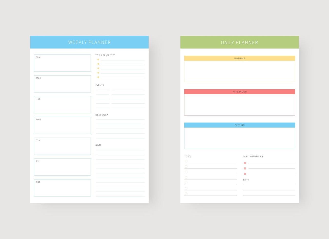 dagelijkse en wekelijkse planner sjabloon. vector