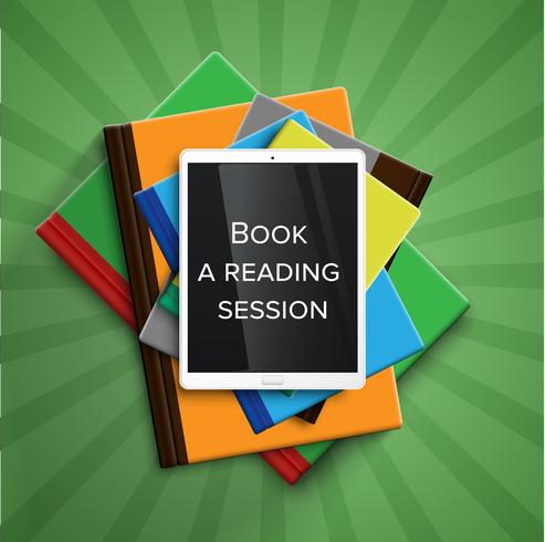 Kleurrijke boeken en een e-book reader / tablet, vector