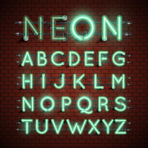 Hoog gedetailleerde neon lettertype ingesteld, vector illustratie