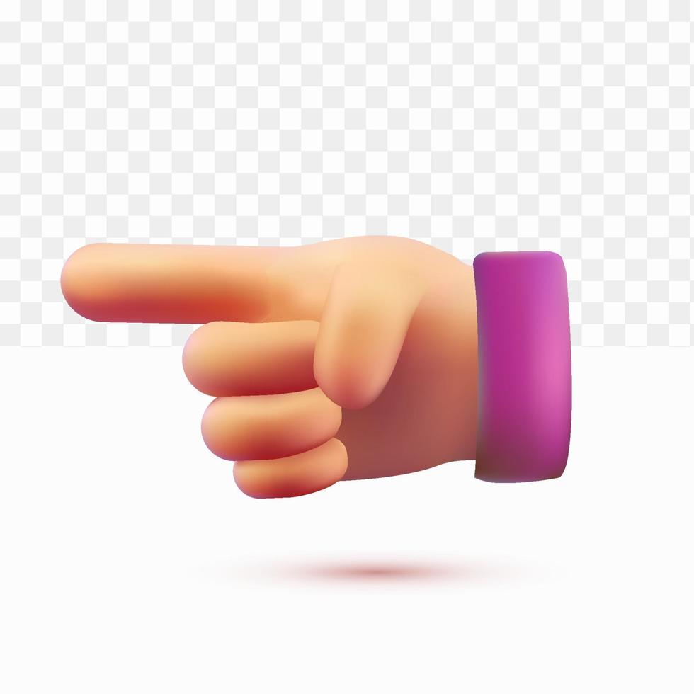 3D handen vinger wijzen. een vinger. cartoon stijl vector