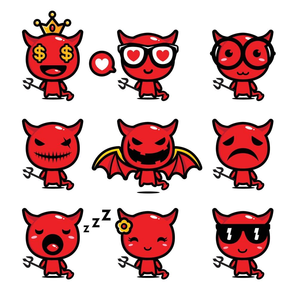 set van duivel mascotte vector ontwerpen