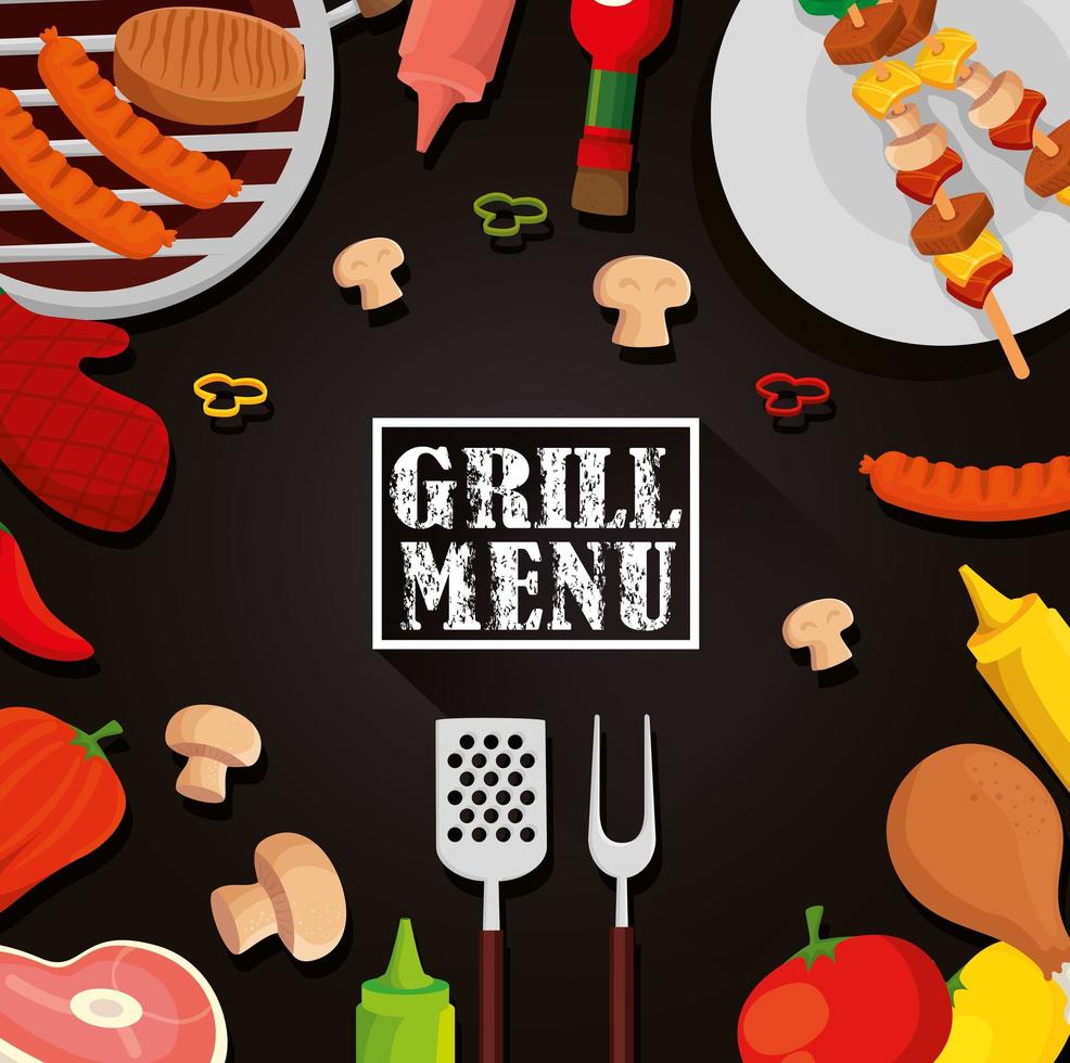 grillmenu met frame van voedseldecoratie vector