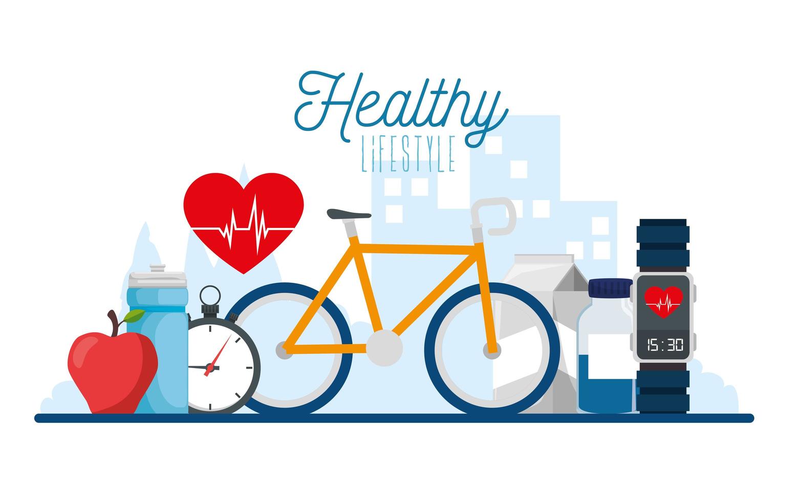 poster gezonde levensstijl met fiets en pictogrammen vector