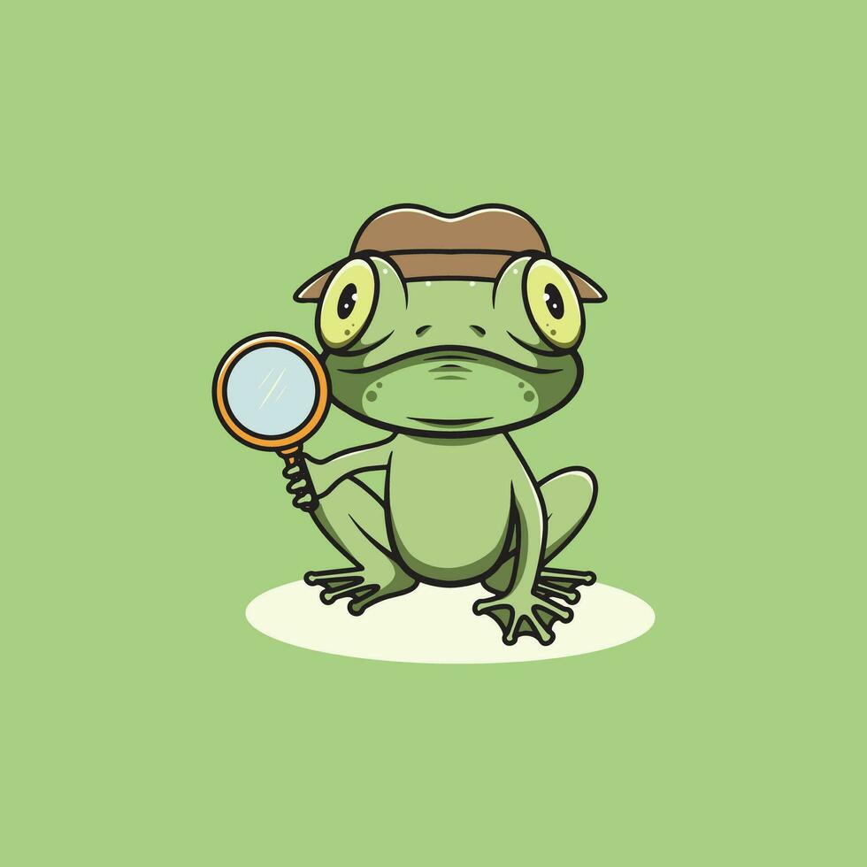 schattig kikker detective tekenfilm illustratie vector