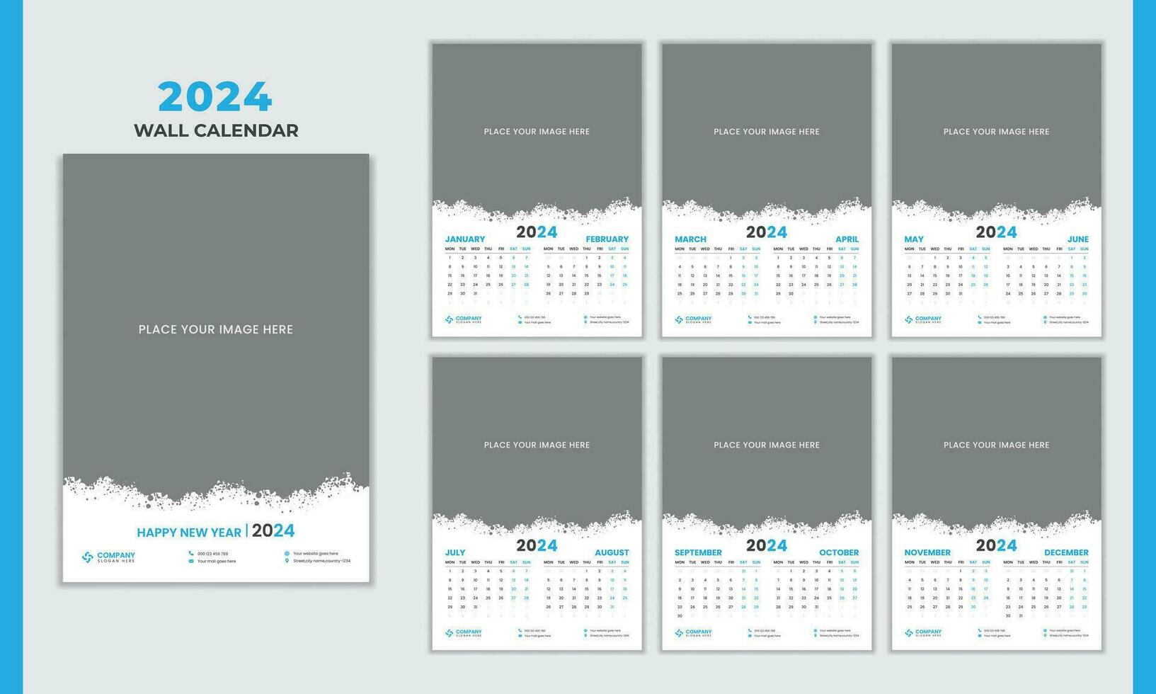 muur kalender 2024 meerdere pagina's, meerdere pagina's bedrijf muur kalender 2024 ontwerp vector