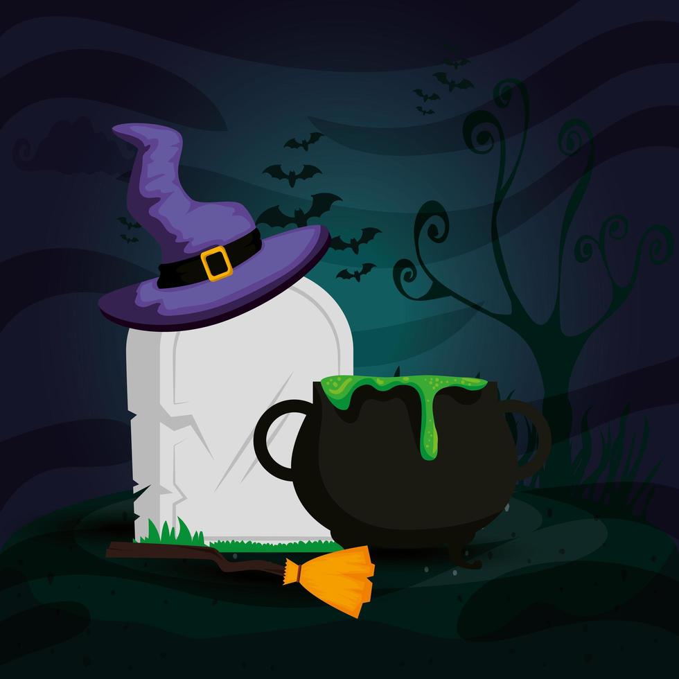 graf met ketel en iconen halloween vector