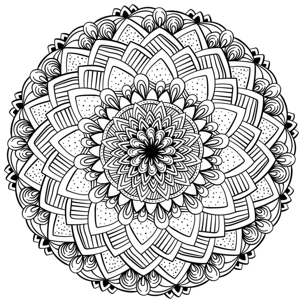 decoratief contour mandala met een bloemen element in de centrum, anti stress kleur bladzijde met overladen patronen vector