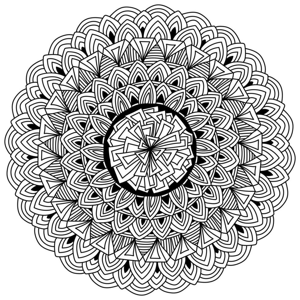 mandala met plein en driehoekig motieven, meditatief Dood kleur bladzijde voor creativiteit vector