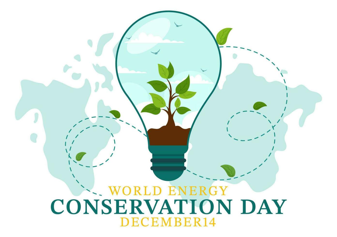 nationaal energie behoud dag vector illustratie Aan 14 december voor opslaan de planeet en groen eco vriendelijk met lamp en aarde achtergrond ontwerp