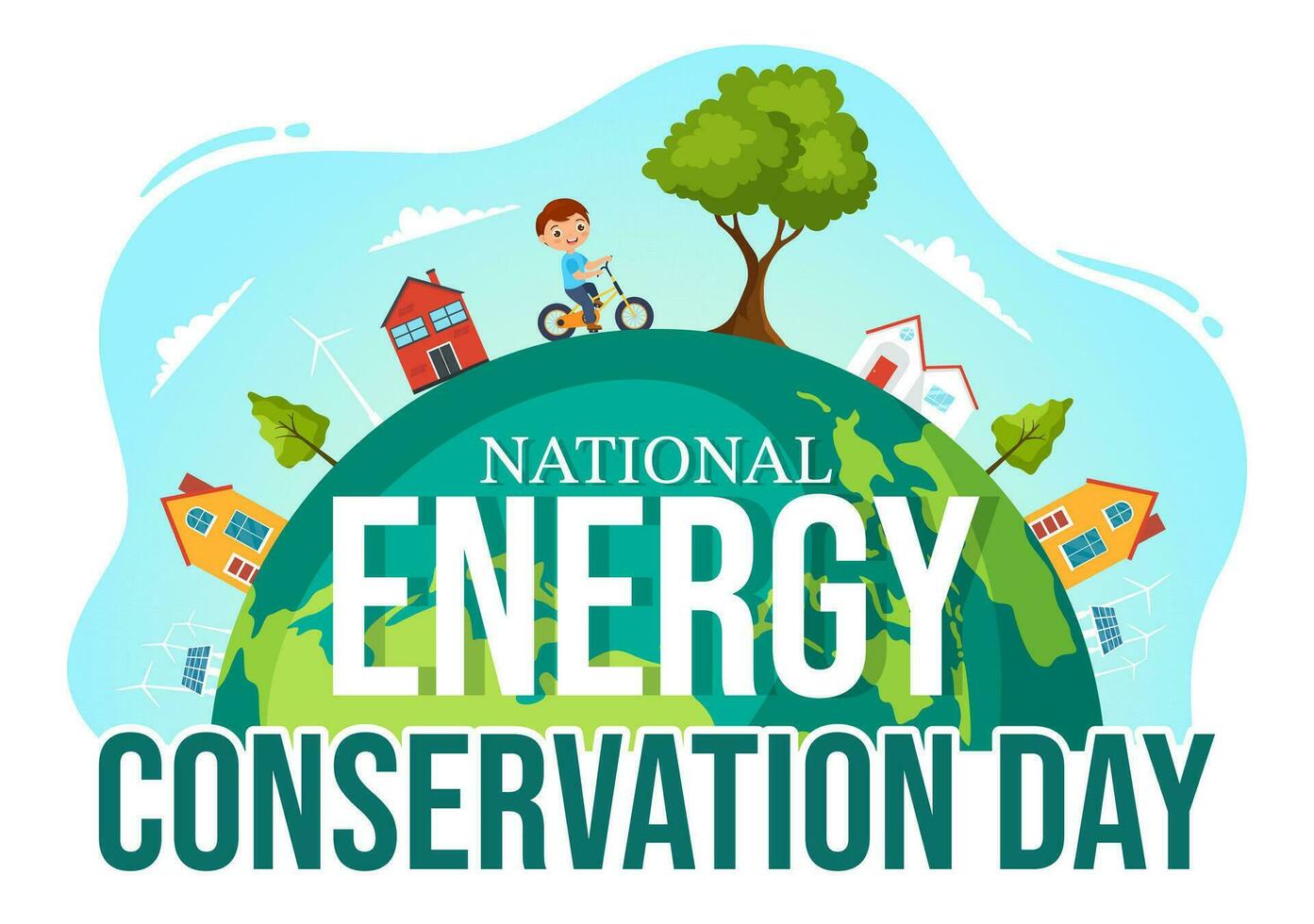 nationaal energie behoud dag vector illustratie Aan 14 december voor opslaan de planeet en groen eco vriendelijk met lamp en aarde achtergrond ontwerp