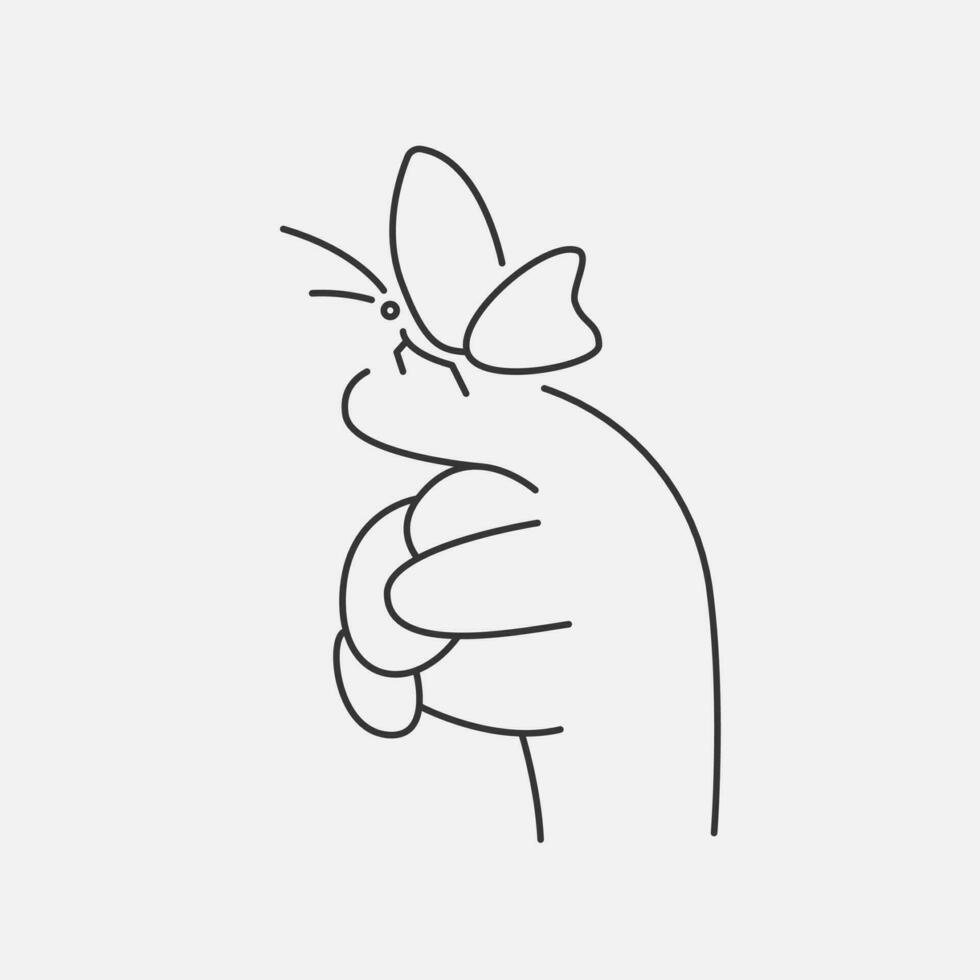 hand- vinger met vlinder lijn illustratie. schetsen hand- gebaar tekenfilm stijl. vredig of geluk concept. vector