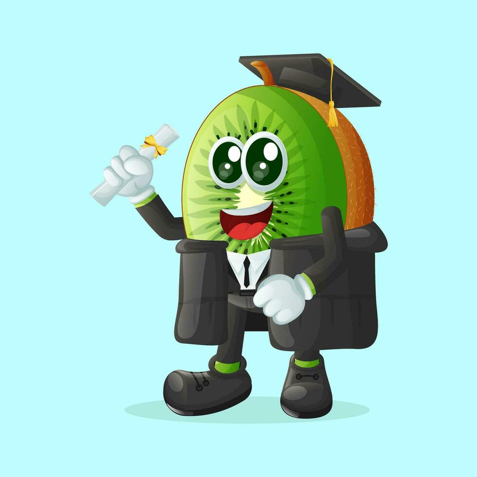 kiwi karakter vervelend een diploma uitreiking pet en Holding een diploma vector