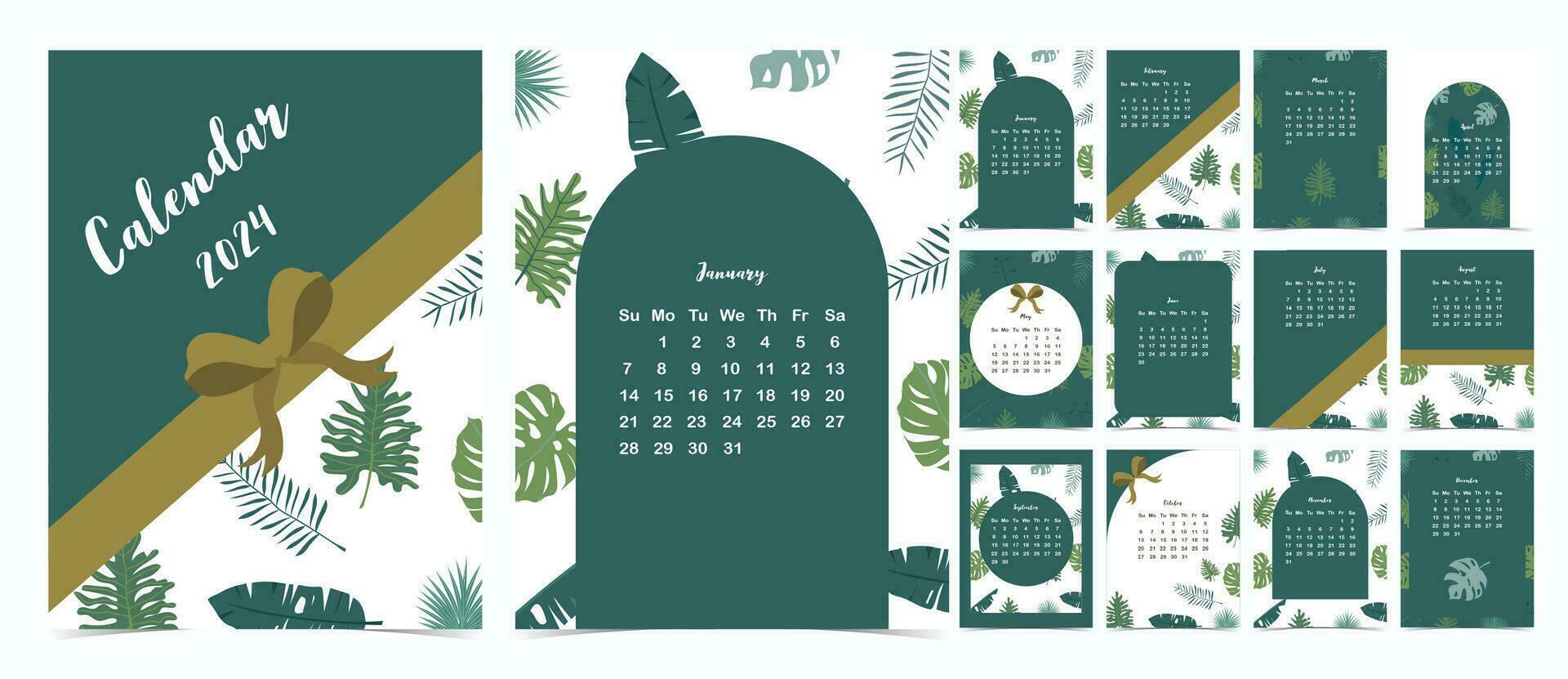 2024 tafel kalender jaar.week begin Aan zondag met safari stijl dat gebruik voor verticaal digitaal en afdrukbare a4 a5 grootte vector