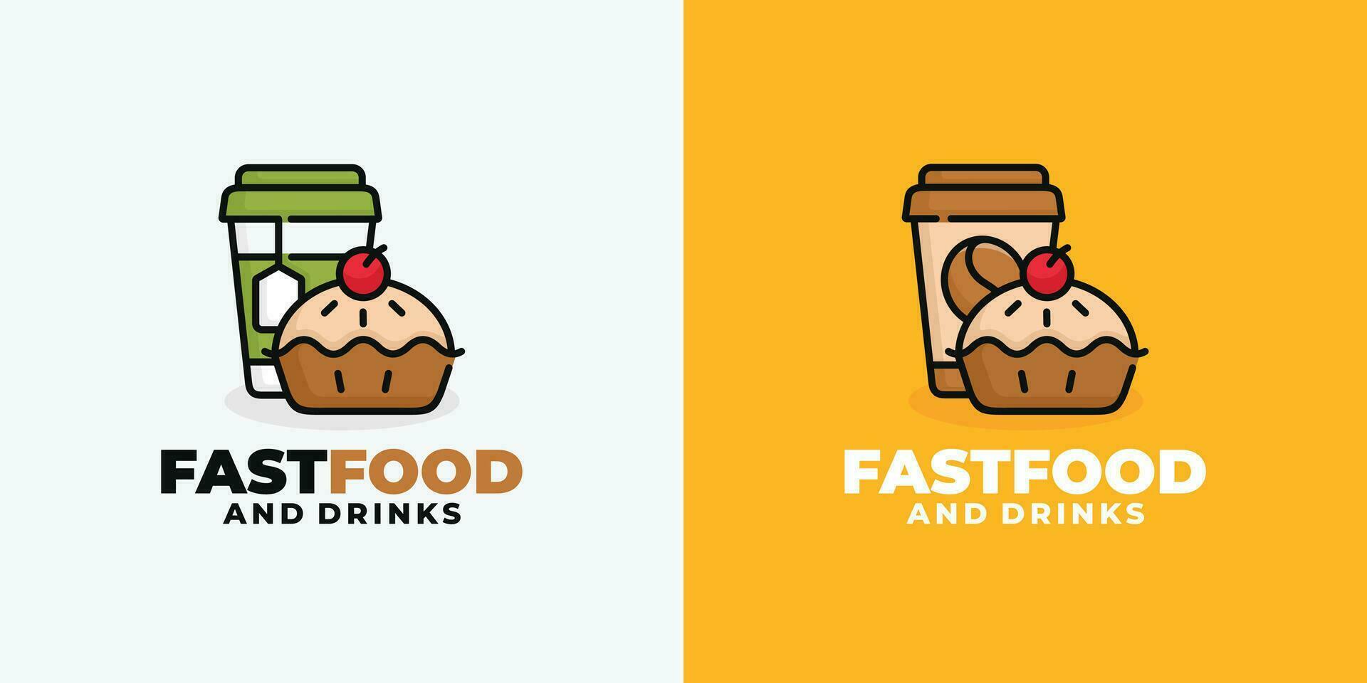 taart taart en drinken snel voedsel logo ontwerp vector