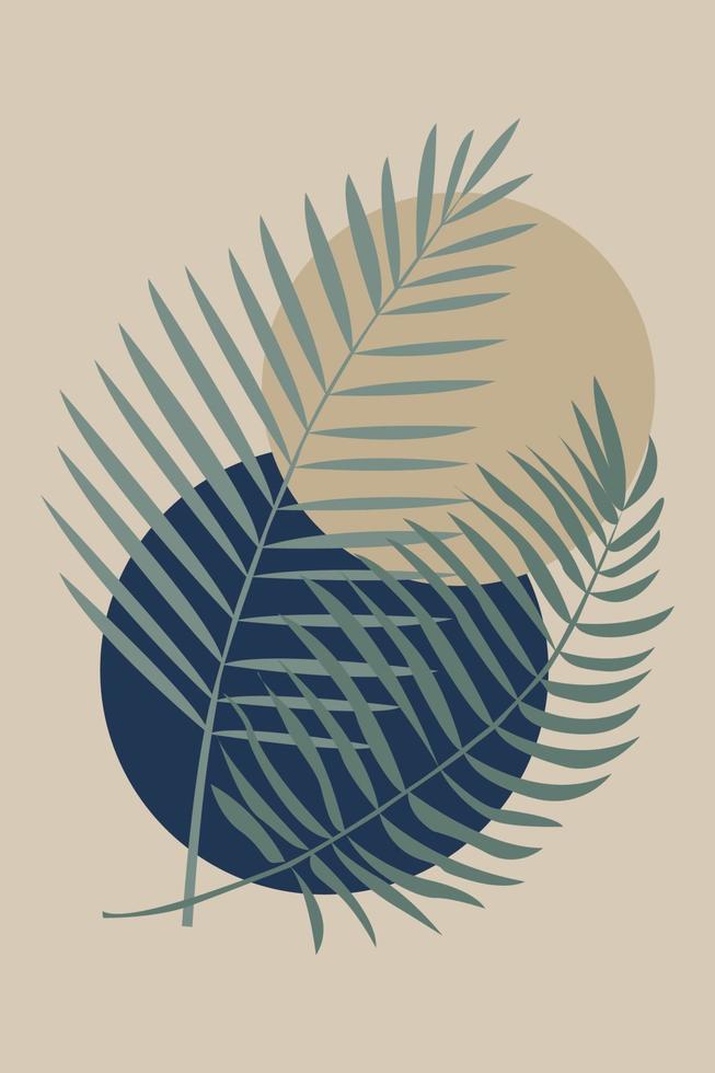 abstracte compositie van twee palmbladeren en cirkels. vector
