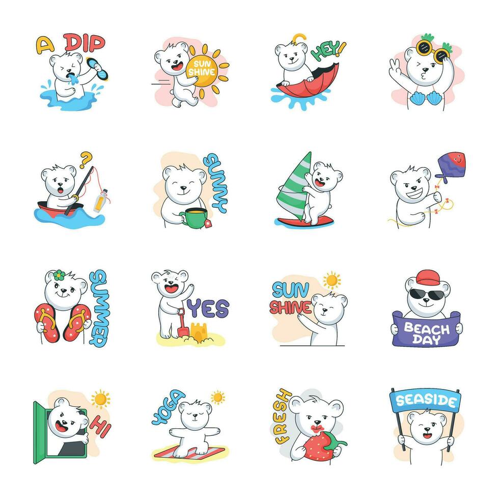 pak van zomer vakantie vlak stickers vector