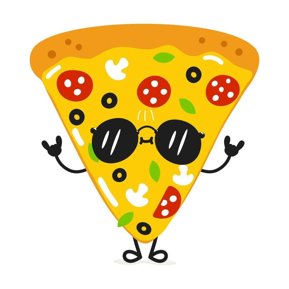 plak van pizza karakter. vector hand- getrokken tekenfilm kawaii karakter illustratie icoon. geïsoleerd Aan wit achtergrond. gelukkig pizza karakter concept