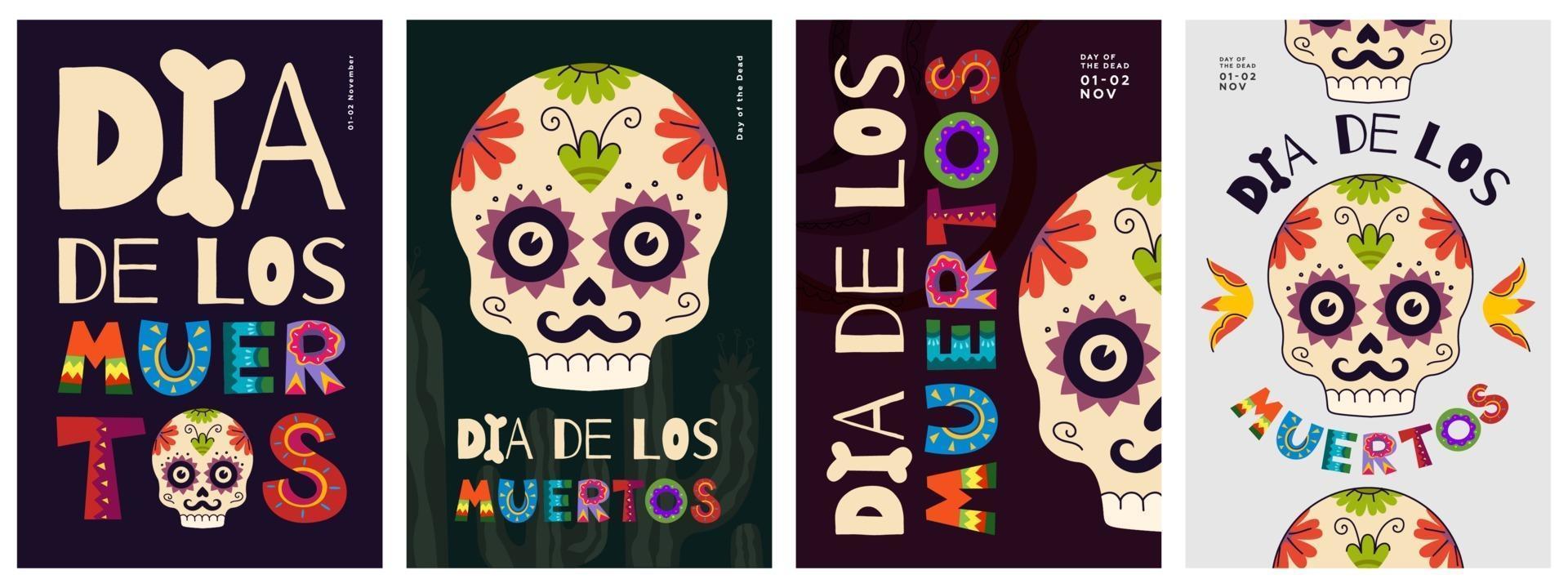 mexicaanse dag van de dode posterset. dia de los muertos vector