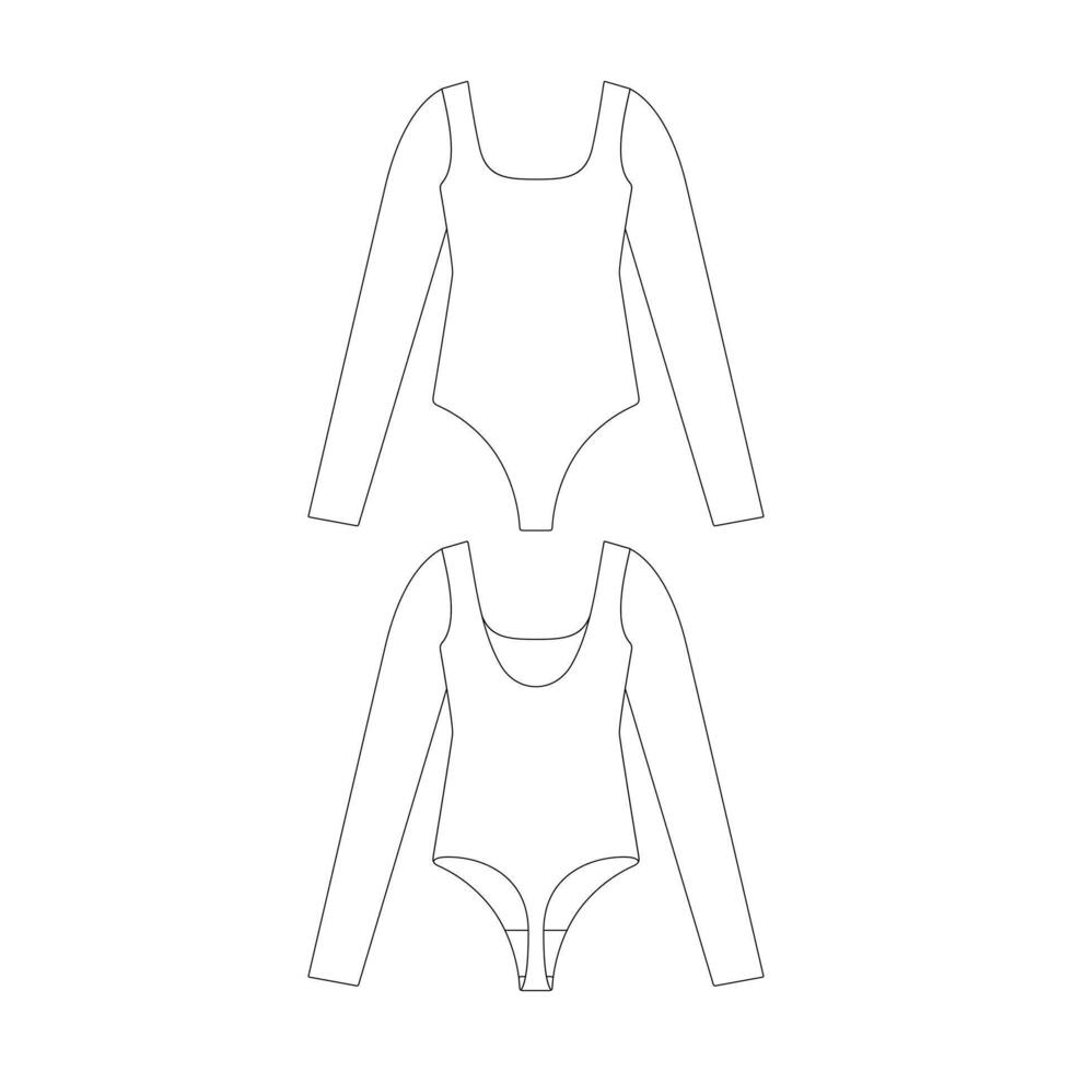 sjabloon lange mouw bodysuit vector illustratie vlak ontwerp schets kleding verzameling