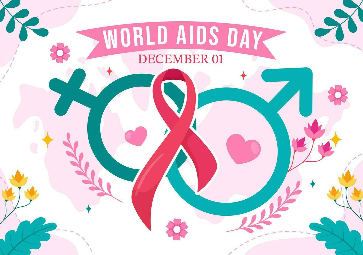 wereld AIDS dag vector illustratie Aan 1 december met rood lint naar verhogen bewustzijn van de AIDS epidemie in vlak tekenfilm roze achtergrond ontwerp