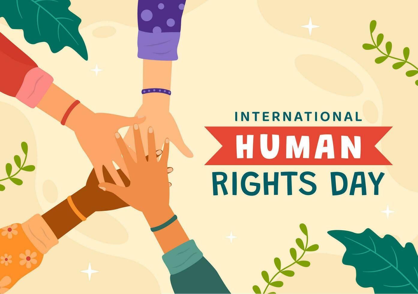 Internationale menselijk rechten dag vector illustratie Aan 10 december met hand- breekt de keten voor verschillend races mensen Verenigde voor vrijheid en vrede