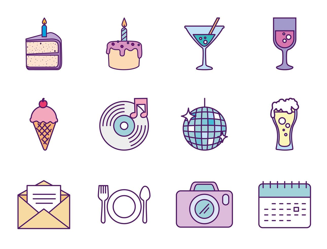 gelukkige verjaardag icon set vector design