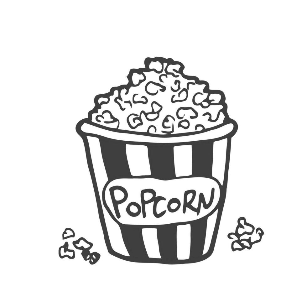 tekening emmer van popcorn. vector lineair illustratie. tekening stijl tekening.