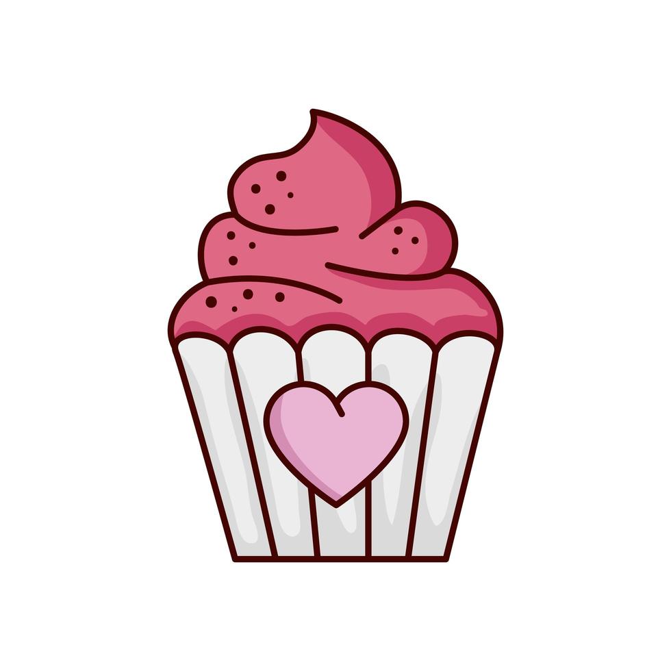 Valentijnsdag cupcake met hart geïsoleerd pictogram vector