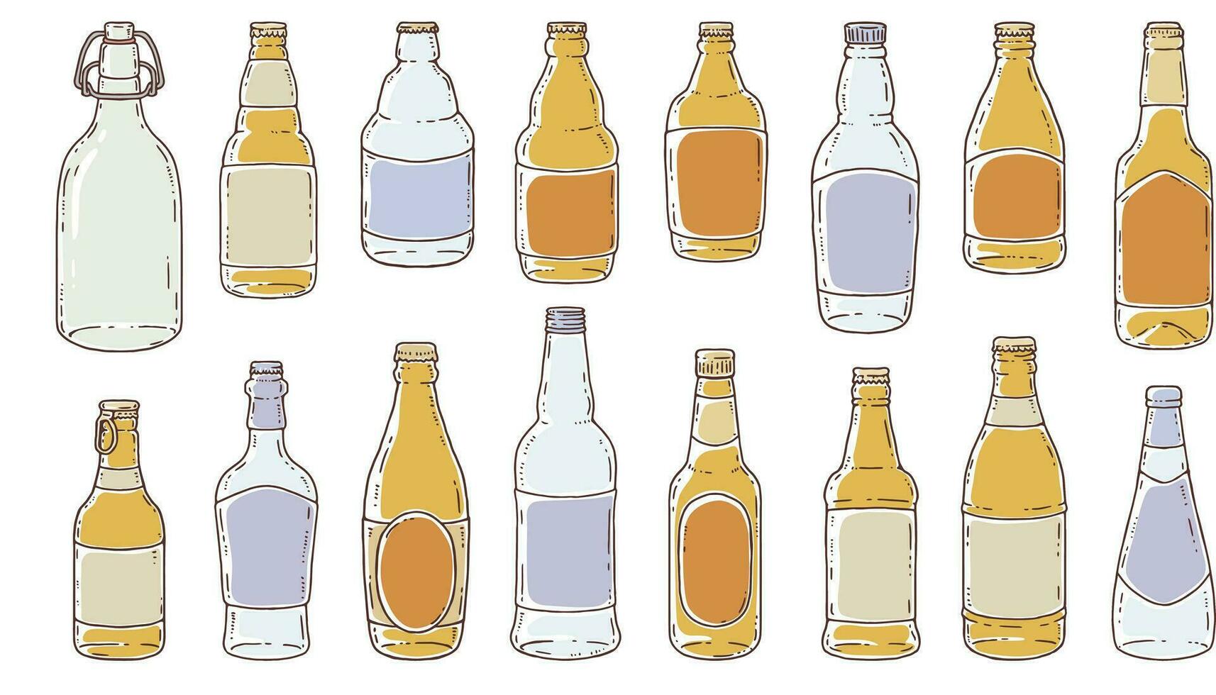 reeks van bier flessen. vector illustratie in tekening stijl