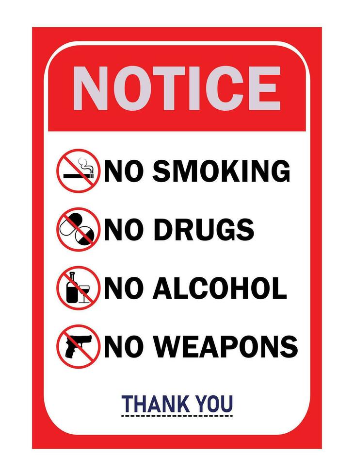 vector Nee roken, Nee drugs, Nee alcohol, Nee wapens verbod teken symbool set.