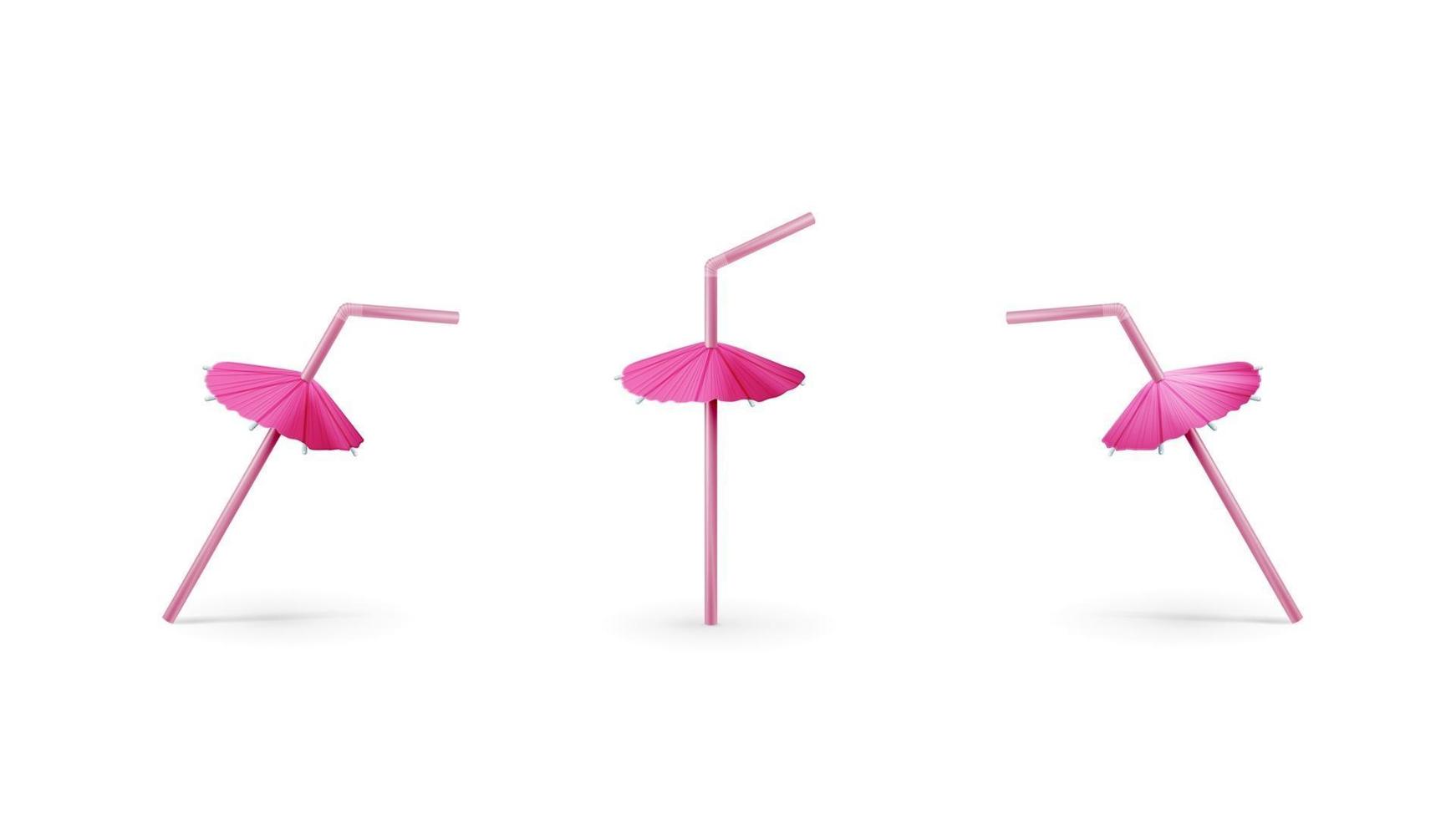 set realistische roze rietjes met cocktailparaplu vector