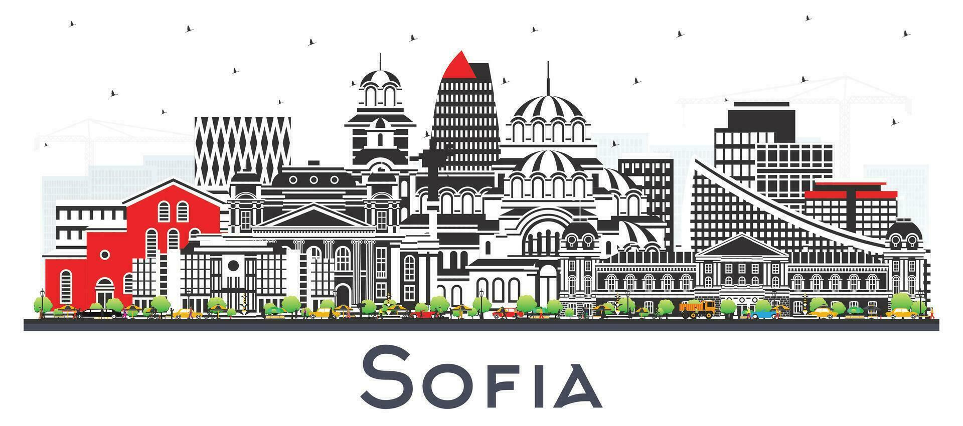 Sofia bulgarije stad horizon met kleur gebouwen geïsoleerd Aan wit. vector