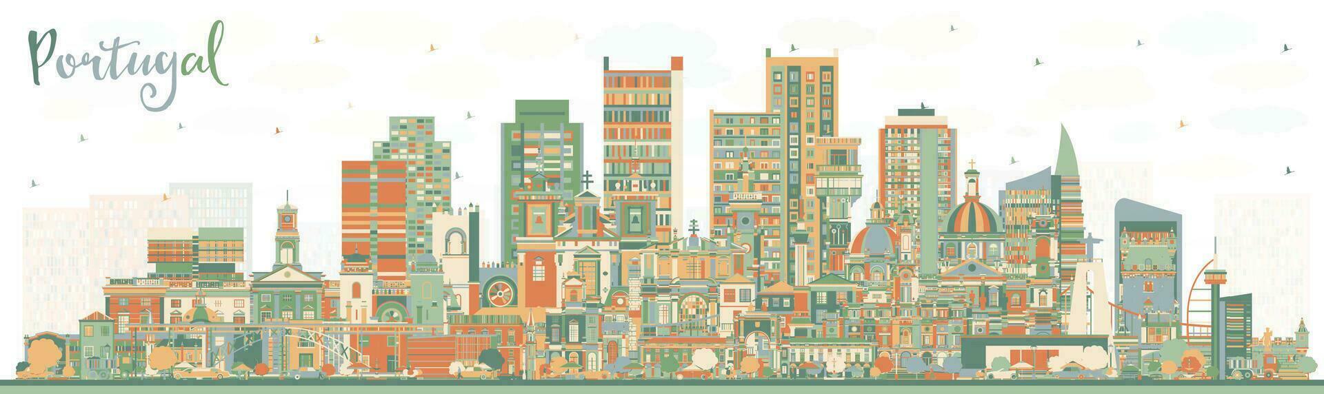 Portugal. stad horizon met kleur gebouwen. Portugal stadsgezicht met oriëntatiepunten. porto en Lissabon. vector