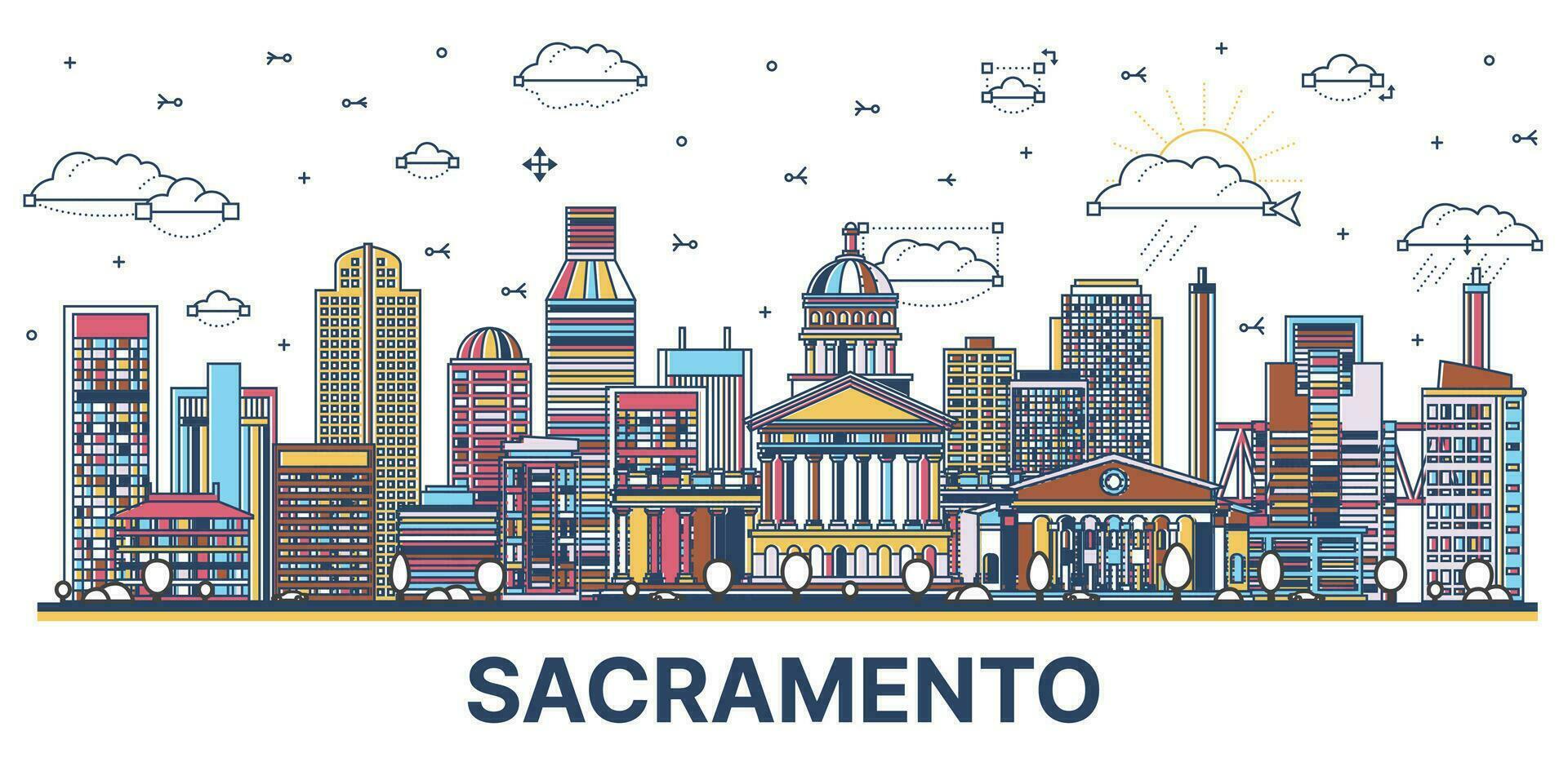 schets sacramento Californië stad horizon met gekleurde modern en historisch gebouwen geïsoleerd Aan wit. sacramento Verenigde Staten van Amerika stadsgezicht met oriëntatiepunten. vector