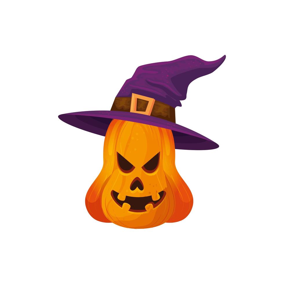 halloween pompoen met hoed heks geïsoleerde icon vector