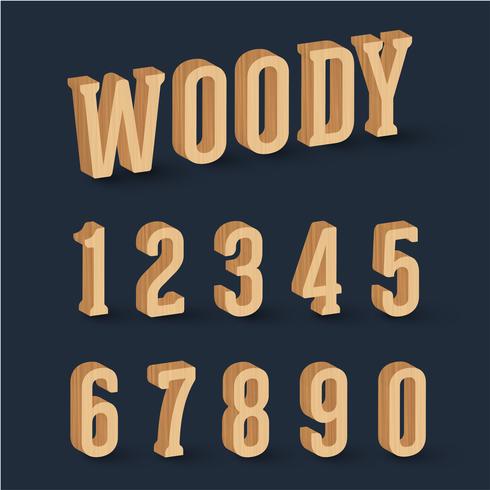 3D hout lettertype ingesteld, vector