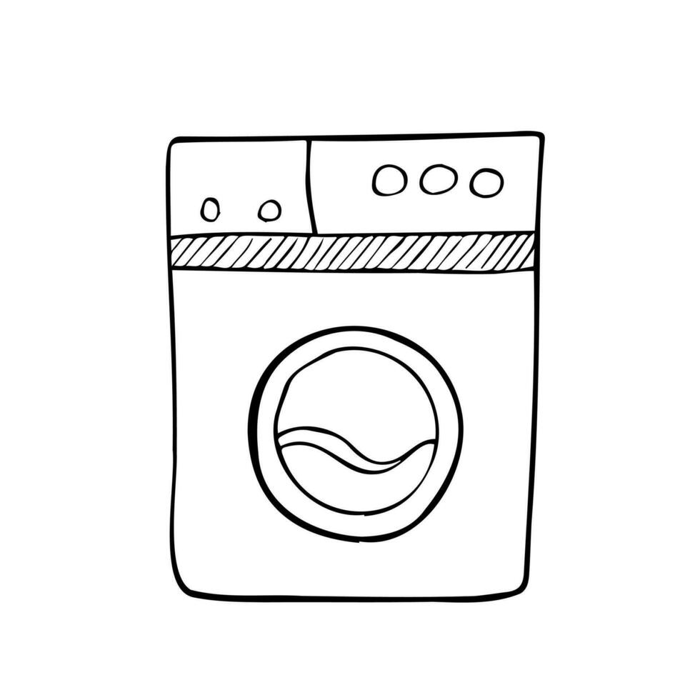 tekening het wassen machine icoon. vector wasserij schetsen