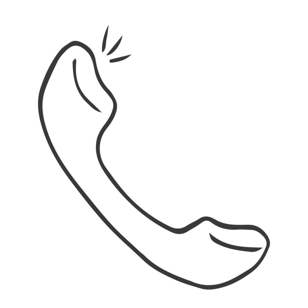zwart-wit cartoon telefoonhoorn. vectorillustratie in doodle stijl van telefoonhoorn. met de hand getekend teken van telefoon voor hotline, hulplijn of ondersteuningsservice. vector