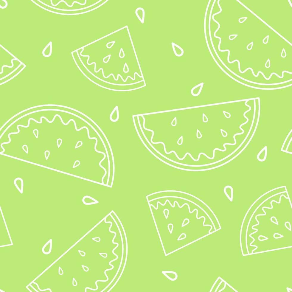 watermeloen naadloos patroon, tropisch zomer achtergrond herhalen, zaad meloen, sappig, vers, fruit, watermeloen plakjes, behang, textiel, omhulsel papier, achtergrond. vector illustratie trek lijn ontwerp