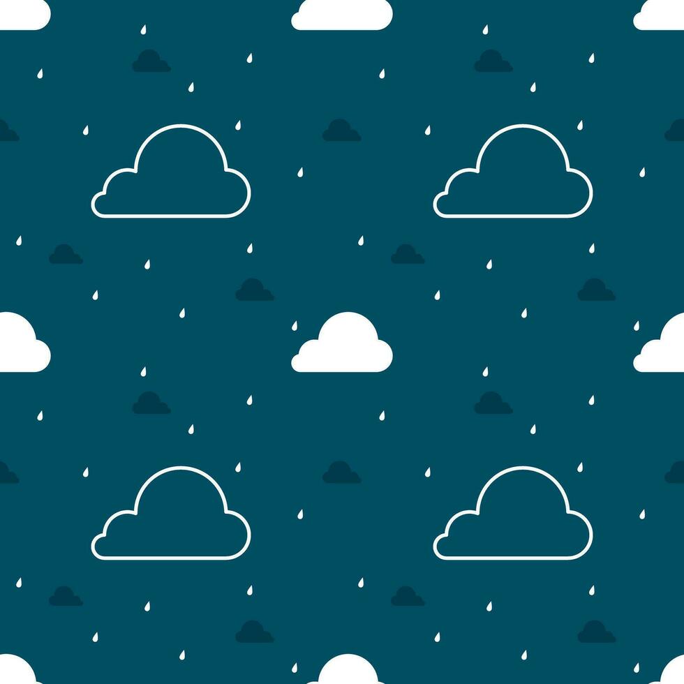 naadloos patroon met wolken en regenen, regenachtig, wit wolken, blauwe lucht, regenen, druppels, minimaal, het weer, naadloos, patroon, behang, inpakken, papier. vector illustratie ontwerp