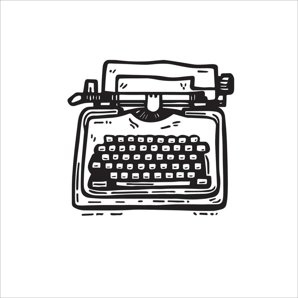 vastleggen de magie van geschreven woorden met deze zwart en wit tekening van een wijnoogst schrijfmachine. het echo's de nostalgie van creatief uitdrukking. vector zwart en wit illustratie.