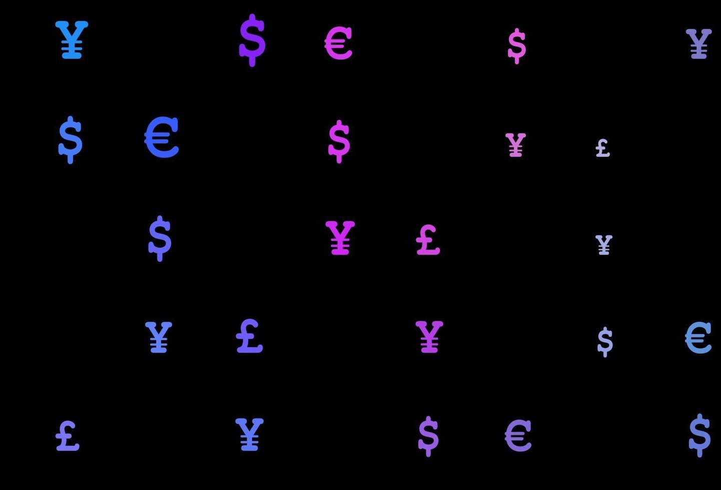 donkerroze, blauw vectorpatroon met eur, usd, gbp, jpy. vector