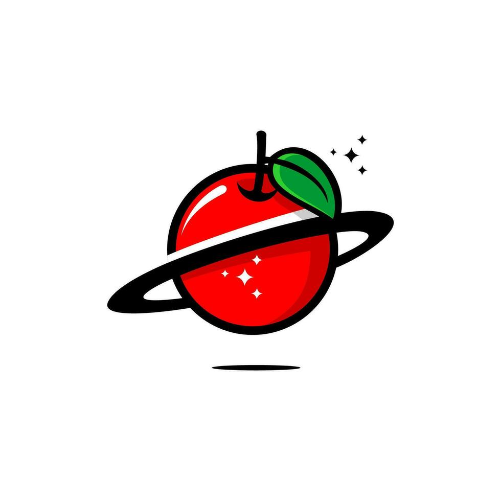 fruit planeet logo vector, vers fruit in de vorm van een geringd planeet vector