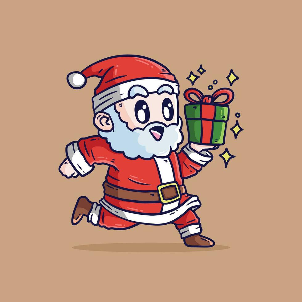 schattig de kerstman claus tekenfilm karakter Holding Kerstmis geschenk. tekenfilm vector illustratie geïsoleerd. schattig de kerstman claus tekenfilm illustratie